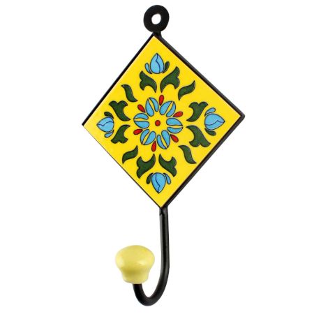 Yellow Floral Ceramic Tile Hook